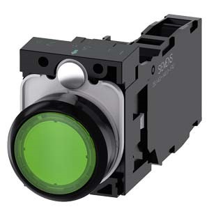 Imagen de BOTON PULSADOR ILUMINADO VERDE 22MM 1NA+1NC LED INTEGRADO 110V AC