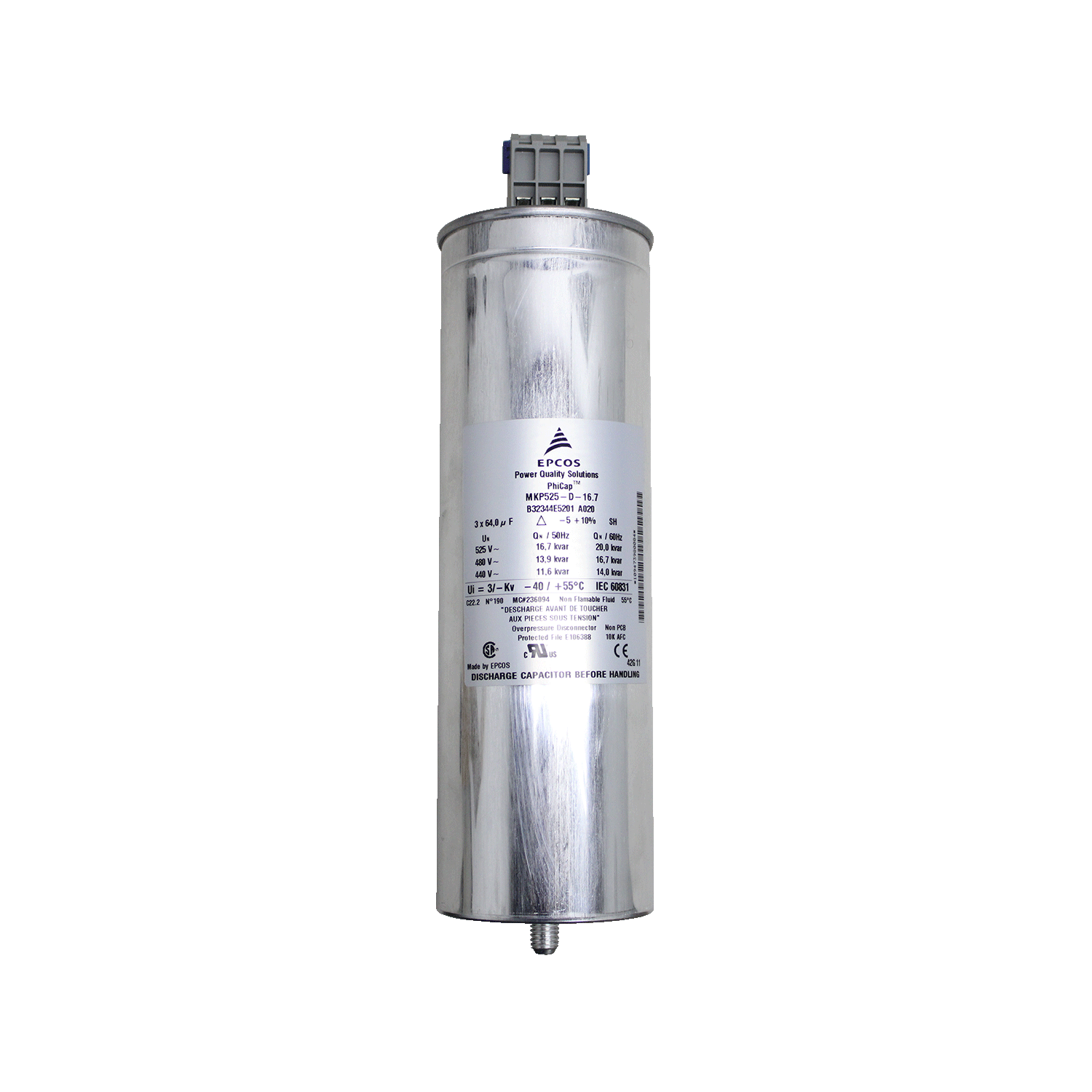 Imagen de CAPACITOR TRIFASICO PHICAP 20 KVAR   525 V CA  MX4:32344E5201A020