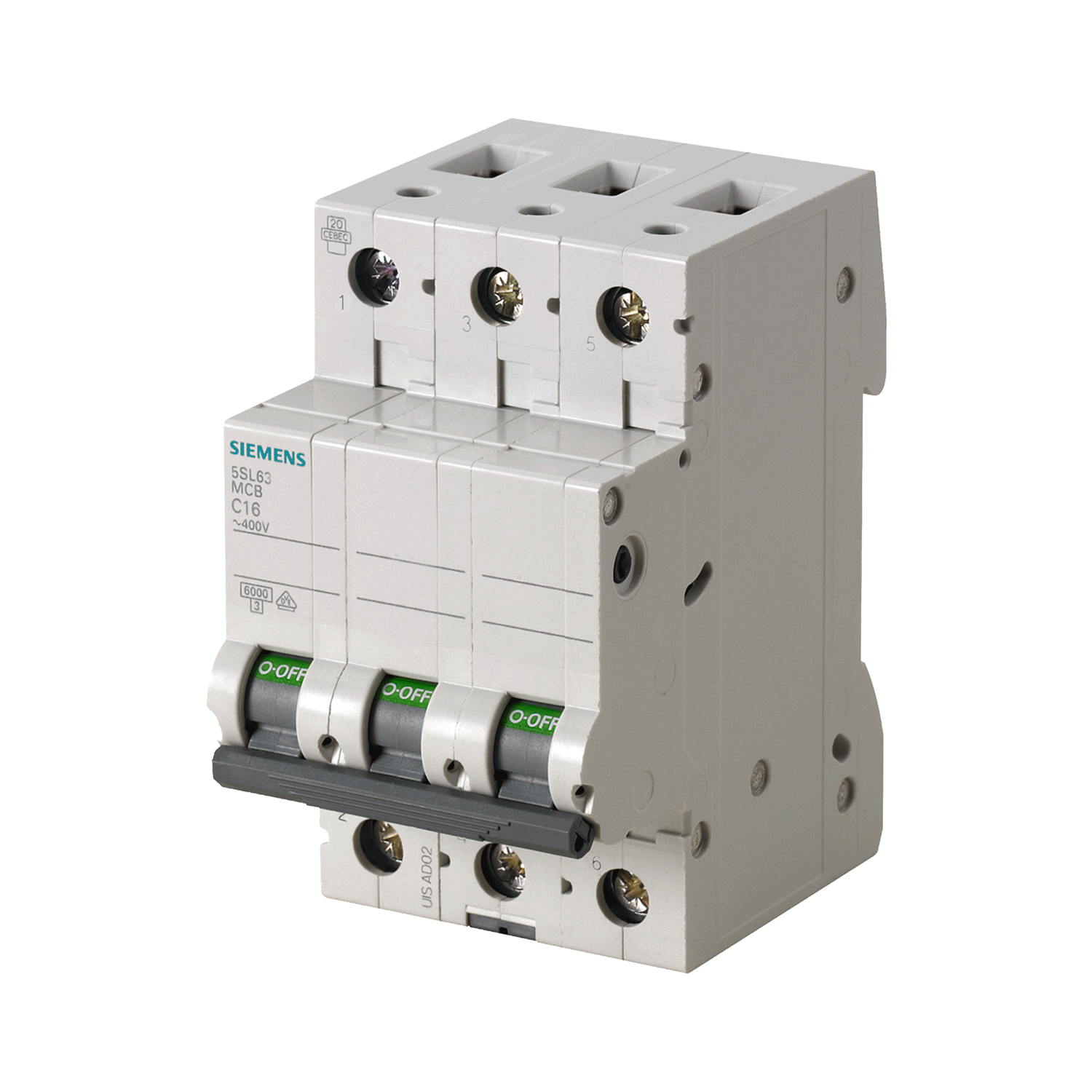 Imagen de PASTILLA INTERRUPTOR PARA RIEL DIN 5SL 3X4A 6KA 250/440V