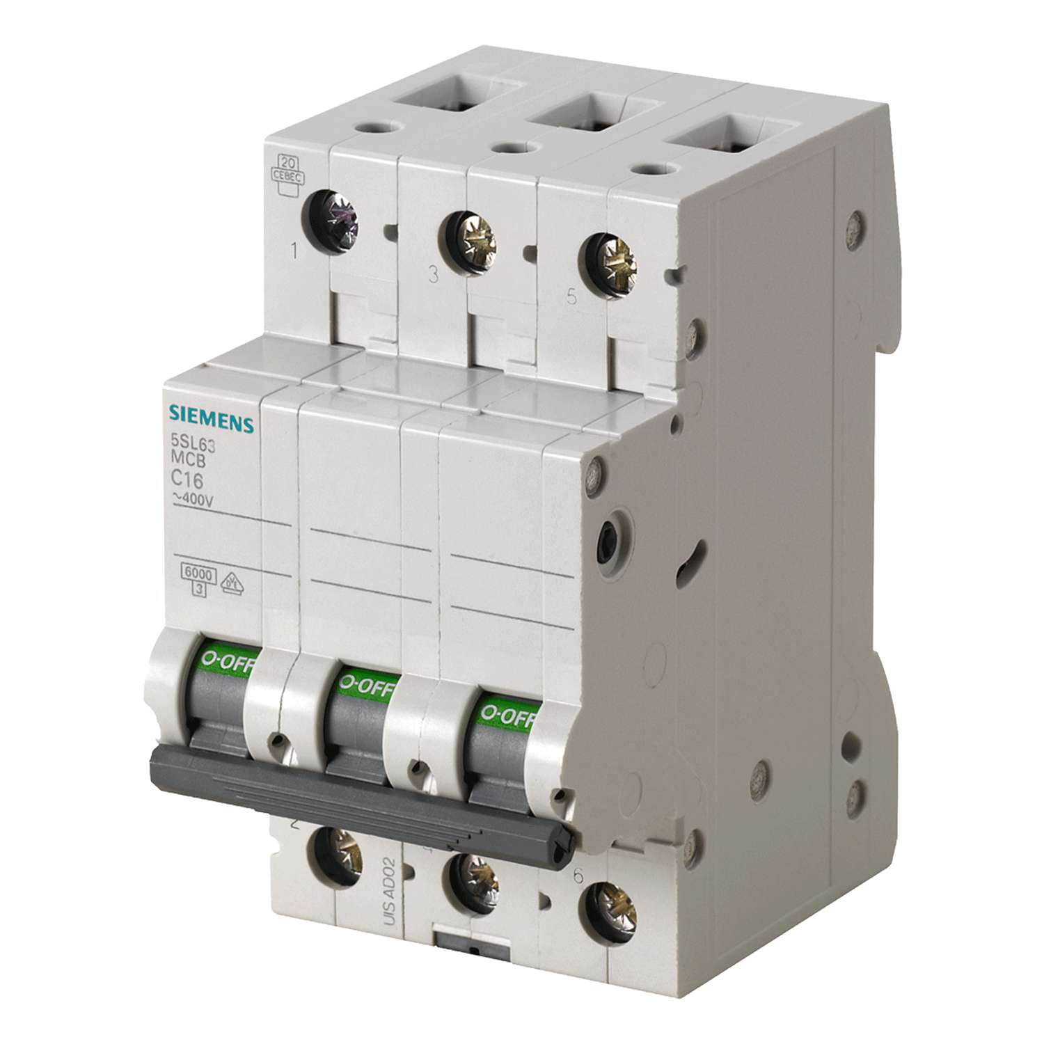 Imagen de PASTILLA INTERRUPTOR PARA RIEL DIN 5SL 3X6A 6KA 250/440V