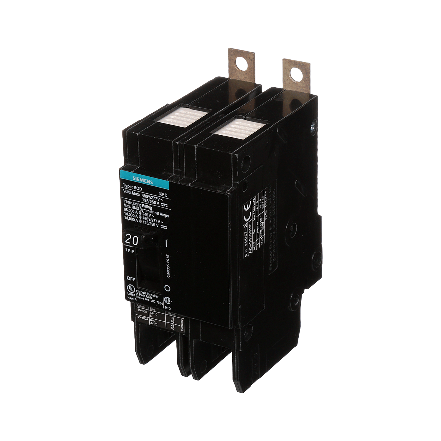 Imagen de PASTILLA INTERRUPTOR BQD 2X20A 65KA/240, 14KA/480, 10KA/600V