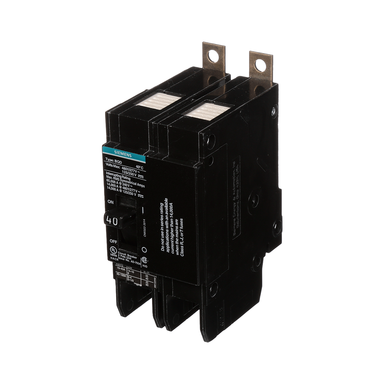 Imagen de PASTILLA INTERRUPTOR BQD 2X40A 65KA/240, 14KA/480, 10KA/600V