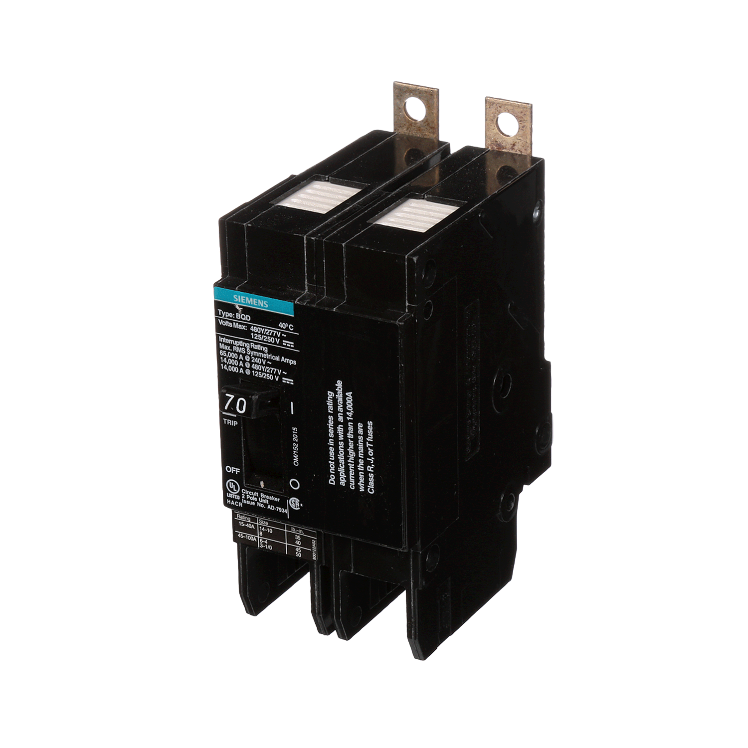 Imagen de PASTILLA INTERRUPTOR BQD 2X70A 65KA/240, 14KA/480, 10KA/600V