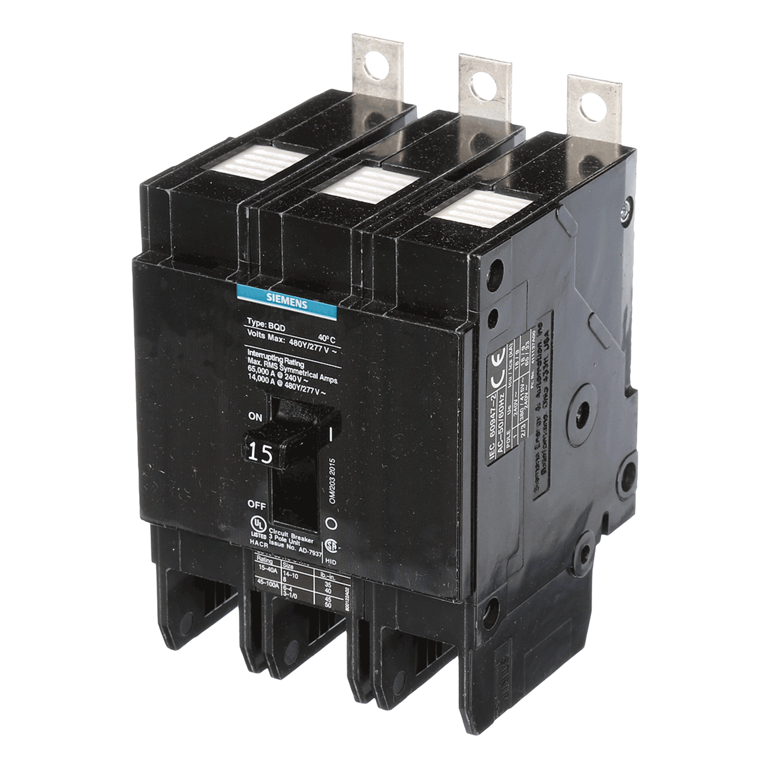 Imagen de PASTILLA INTERRUPTOR BQD 3X15A 65KA/240, 14KA/480, 10KA/600V