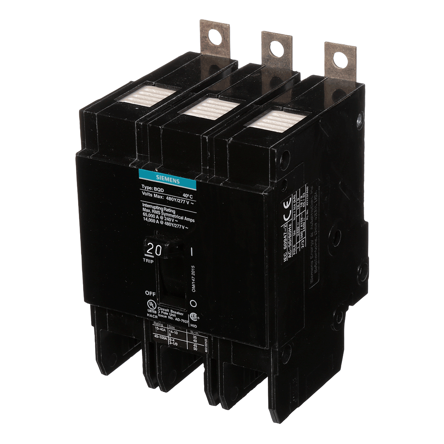 Imagen de PASTILLA INTERRUPTOR BQD 3X20A 65KA/240, 14KA/480, 10KA/600V