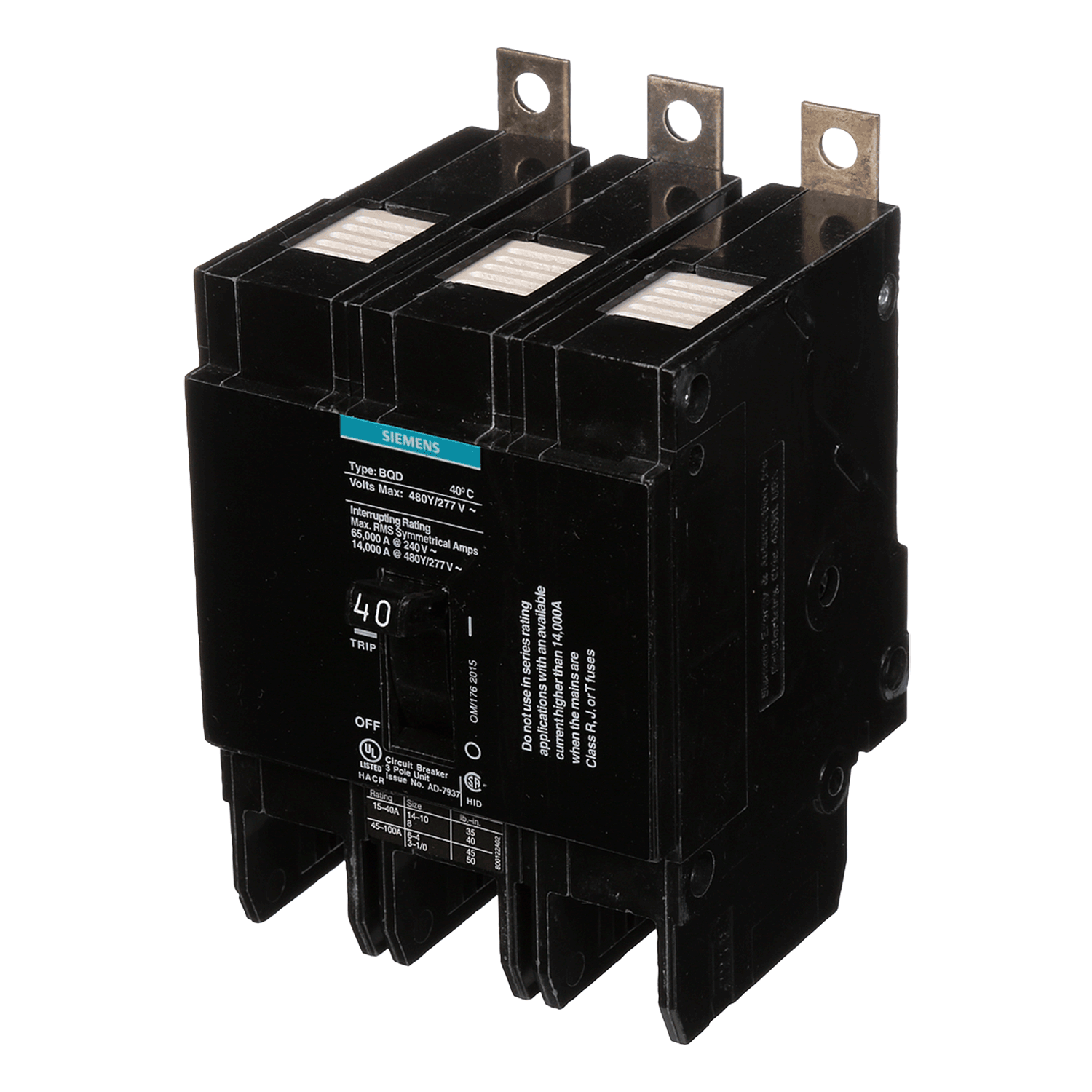 Imagen de PASTILLA INTERRUPTOR BQD 3X40A 65KA/240, 14KA/480, 10KA/600V