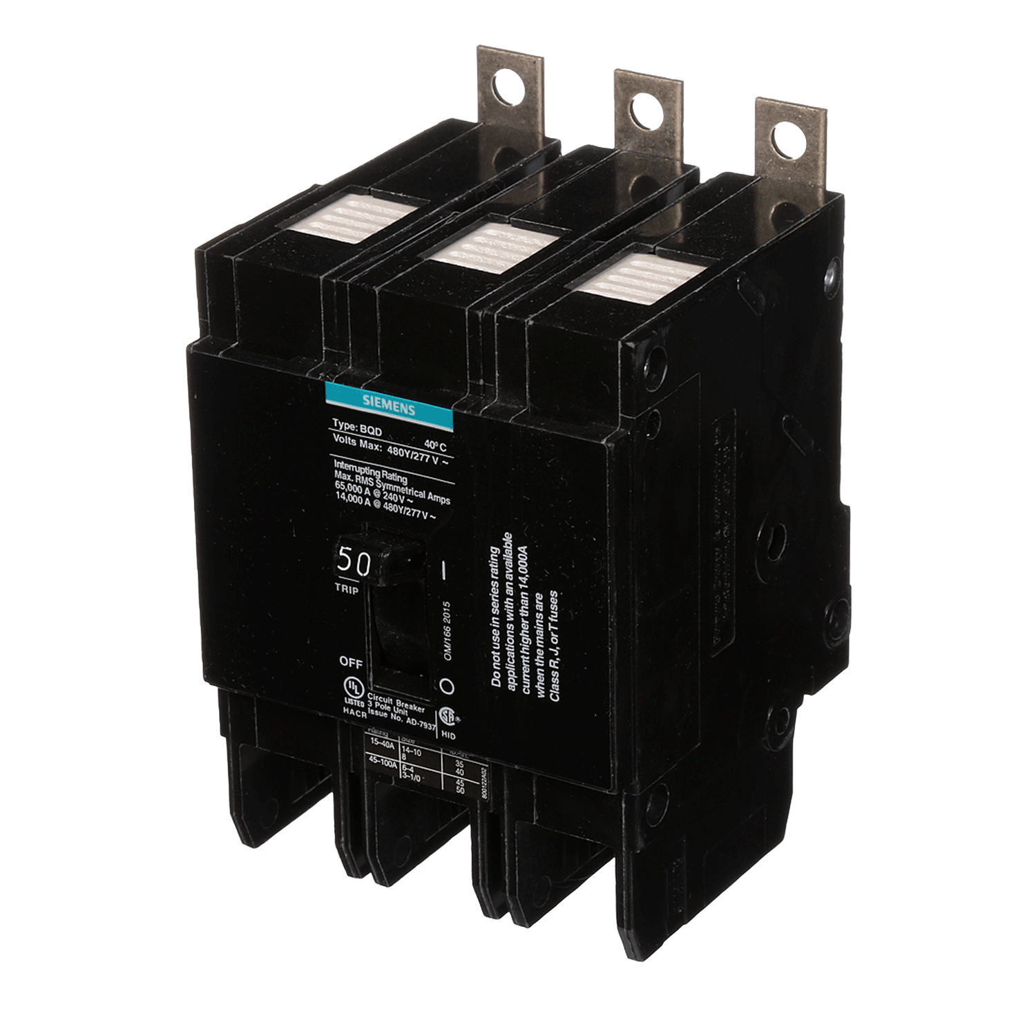 Imagen de PASTILLA INTERRUPTOR BQD 3X50A 65KA/240, 14KA/480, 10KA/600V