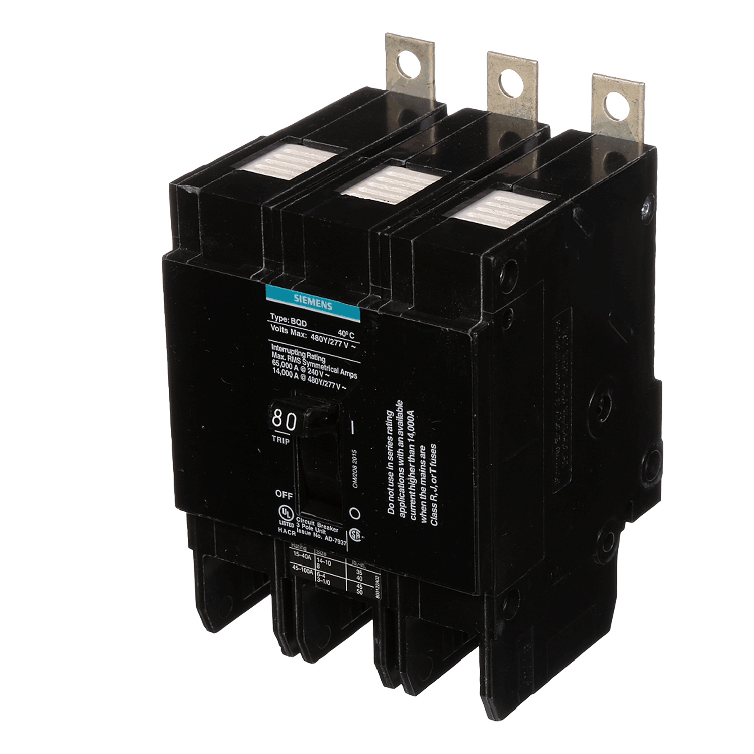 Imagen de PASTILLA INTERRUPTOR BQD 3X80A 65KA/240, 14KA/480, 10KA/600V