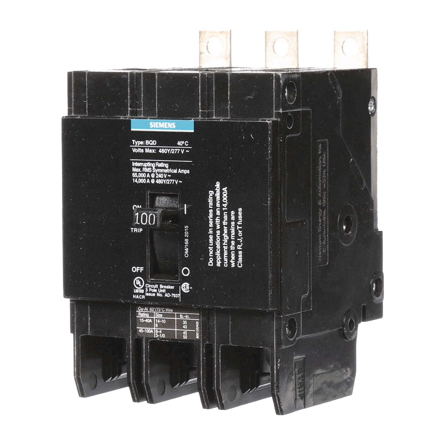 Imagen de PASTILLA INTERRUPTOR BQD 3X100A 65KA/240, 14KA/480, 10KA/600V