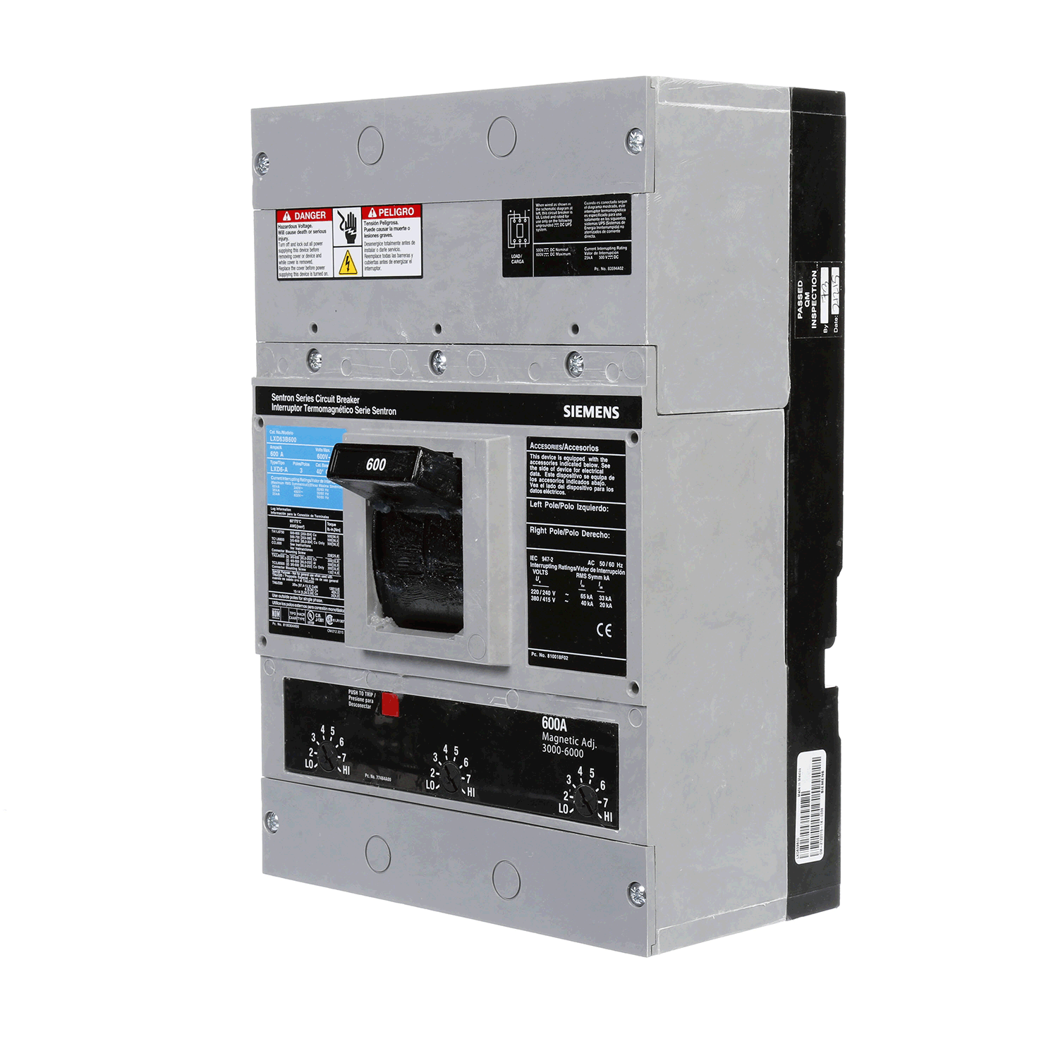 Imagen de INTERRUPTOR LXD6 3X600A 65KA/240, 35KA/480, 25KA/600V