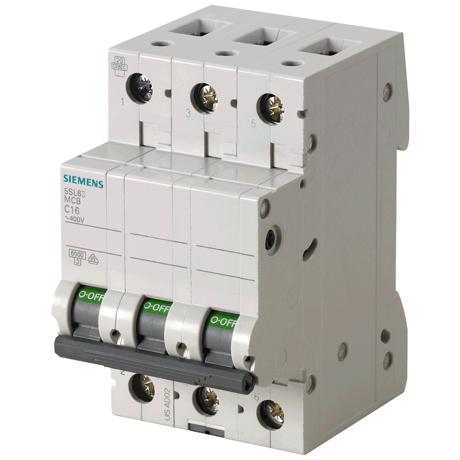 Imagen de PASTILLA INTERRUPTOR PARA RIEL DIN 5SL 3X63A 6KA 250/440V