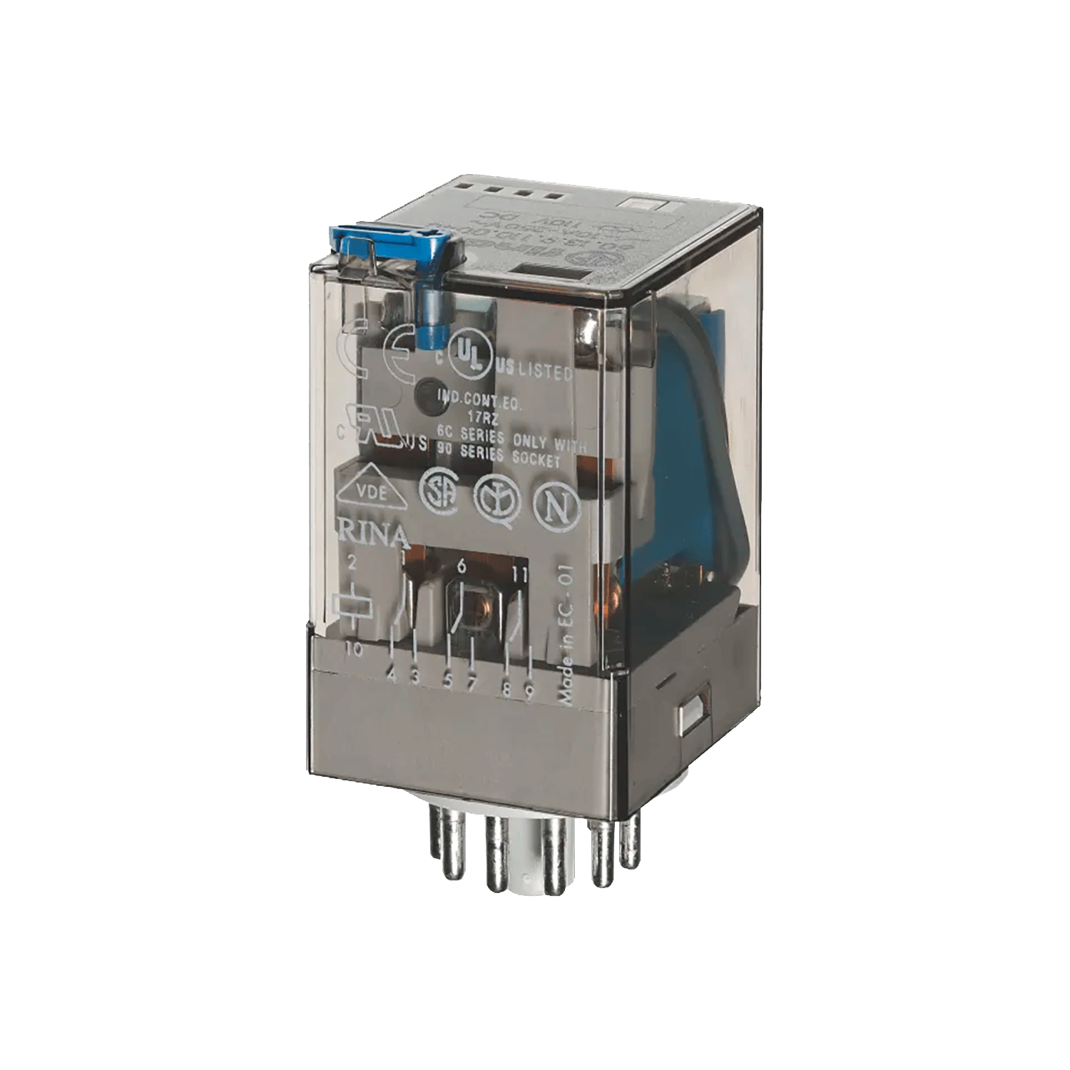 Imagen de RELEVADOR 11 PINES (24VDC) 10A UNDECAL CON PULSADOR DE PRUEBA 60.13.9.024.0040