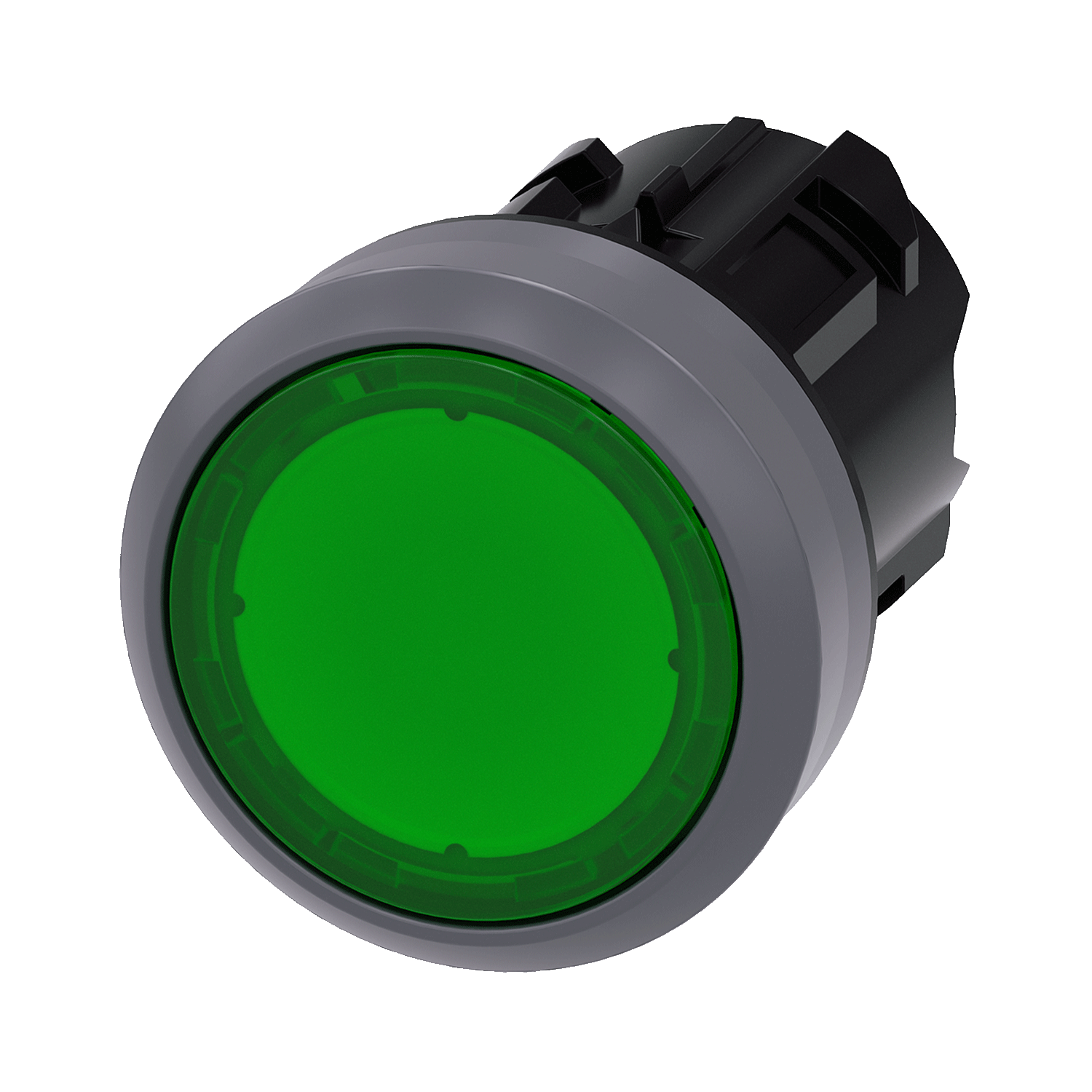 Imagen de BOTON PULSADOR ILUMINADO VERDE 22MM SOSTENIDO PLASTICO ANILLO METALICO