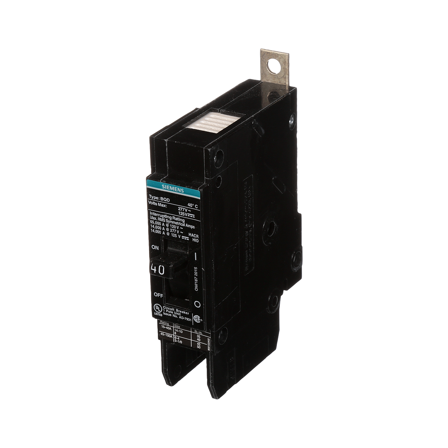 Imagen de PASTILLA INTERRUPTOR BQD 1X40A 65KA/240, 14KA/480, 10KA/600V